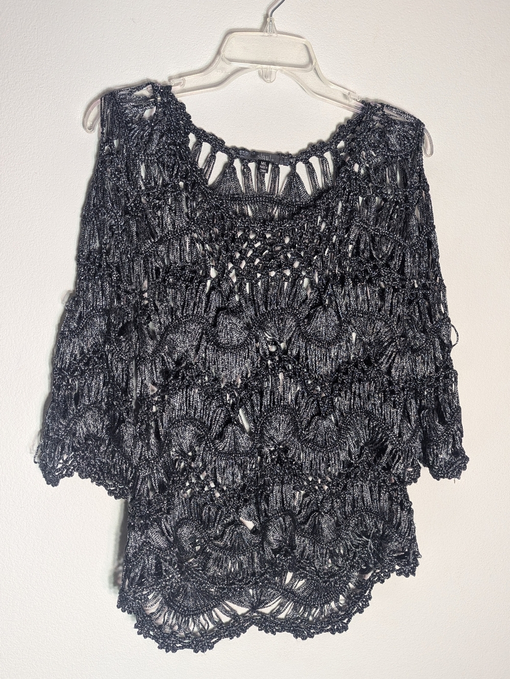 Slonl Women's Sweater Whimsigoth Witchy Fairy Grunge Scalloped Sheer Goth Large